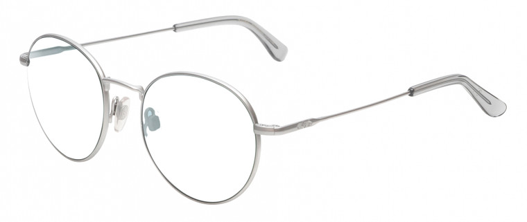 Profile View of American Optical AO-1002 Designer Blue Light Blocking Eyeglasses in Matte Silver Clear Unisex Round Full Rim Metal 51 mm