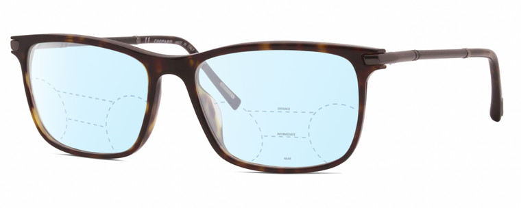 Profile View of Chopard VCH285-0722 Designer Progressive Lens Blue Light Blocking Eyeglasses in Brown Tortoise Havana Black Grey Unisex Rectangular Full Rim Acetate 55 mm