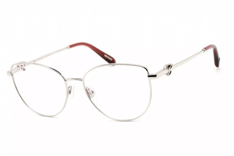 Profile View of Chopard VCHF51S-0579 Designer Single Vision Prescription Rx Eyeglasses in Shiny Silver/Mulberry Purple Crystal/Gemstone Accent Ladies Cat Eye Full Rim Metal 54 mm