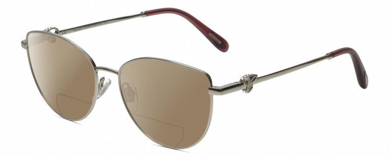 Profile View of Chopard VCHF51S-0579 Designer Polarized Reading Sunglasses with Custom Cut Powered Amber Brown Lenses in Shiny Silver/Mulberry Purple Crystal/Gemstone Accent Ladies Cat Eye Full Rim Metal 54 mm