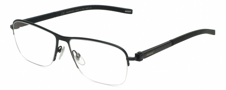 Profile View of Chopard VCHD83-0531 Designer Single Vision Prescription Rx Eyeglasses in Matte Black Carbon Fiber Mens Rectangular Semi-Rimless Metal 57 mm