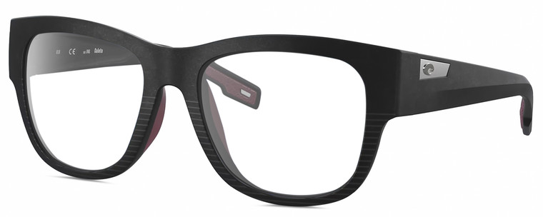 Profile View of Costa Del Mar Caleta Designer Reading Eye Glasses with Custom Cut Powered Lenses in Matte Black Plum Purple Unisex Square Full Rim Acetate 55 mm