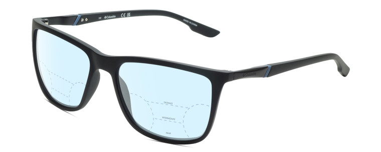 Profile View of Columbia C553S Designer Progressive Lens Blue Light Blocking Eyeglasses in Matte Black Blue Mens Rectangular Full Rim Acetate 62 mm