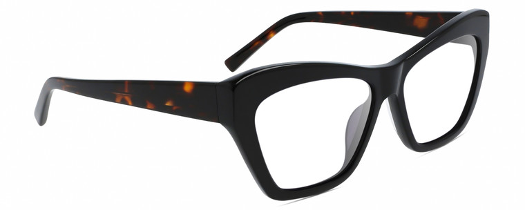 Profile View of DKNY DK535S Designer Bi-Focal Prescription Rx Eyeglasses in Gloss Black Dark Tortoise Havana Brown Ladies Cat Eye Full Rim Acetate 55 mm