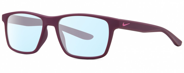 Profile View of NIKE WHIZ EV1160 Designer Blue Light Blocking Eyeglasses in Matte Bordeaux Purple Red Unisex Rectangular Full Rim Acetate 48 mm