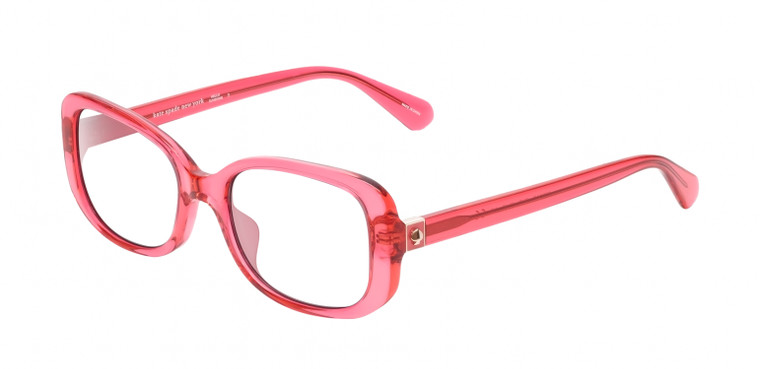 Profile View of Kate Spade DIONNA-035J Designer Reading Eye Glasses with Custom Cut Powered Lenses in Crystal Pink Ladies Butterfly Full Rim Acetate 52 mm