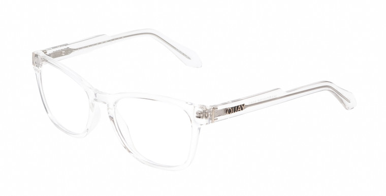 Profile View of QUAY Australia Hardwire Mini Designer Progressive Lens Blue Light Blocking Eyeglasses in Clear Crystal Gold Unisex Cat Eye Full Rim Acetate 51 mm
