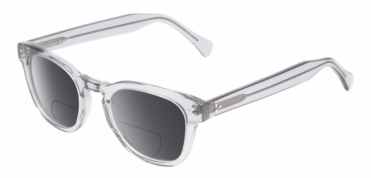 Profile View of Reptile Chelidae Designer Polarized Reading Sunglasses with Custom Cut Powered Smoke Grey Lenses in Smoke Grey Crystal Unisex Panthos Full Rim Acetate 49 mm