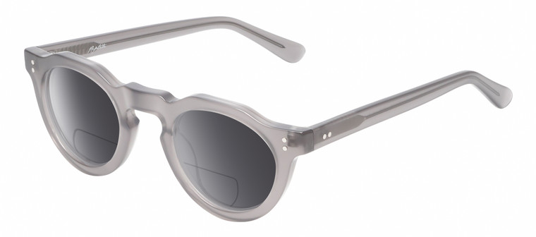 Profile View of Reptile Malayemys Designer Polarized Reading Sunglasses with Custom Cut Powered Smoke Grey Lenses in Smoke Grey Crystal Ladies Panthos Full Rim Acetate 44 mm