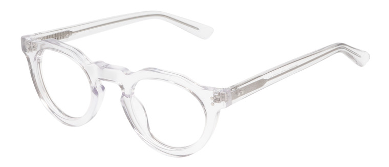 Profile View of Reptile Malayemys Designer Progressive Lens Blue Light Blocking Eyeglasses in Clear Crystal Ladies Panthos Full Rim Acetate 44 mm