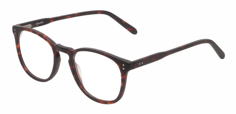 Profile View of Reptile Larachelus Designer Reading Eye Glasses with Custom Cut Powered Lenses in Matte Auburn Brown Tortoise Havana Unisex Panthos Full Rim Acetate 50 mm