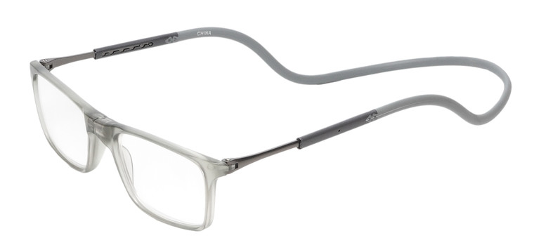 Profile View of Calabria SP02 Snap Magnetic Reading Glasses Crystal Grey Front Connect Adjustable Temples Around Neck Hanging Readers