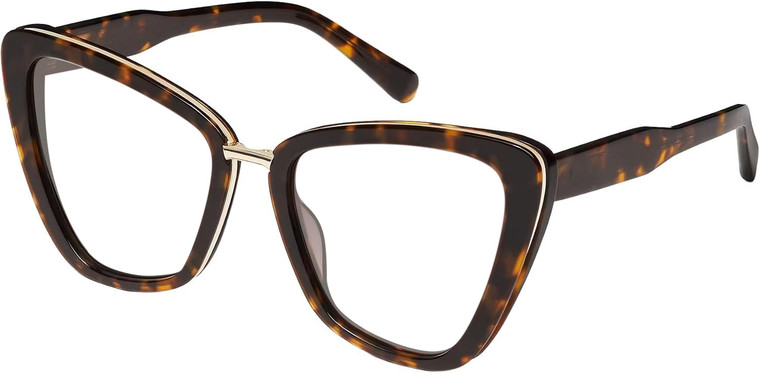 Profile View of QUAY Australia All Talk Designer Progressive Lens Blue Light Blocking Eyeglasses in Brown Tortoise Ladies Cat Eye Full Rim Acetate 58 mm