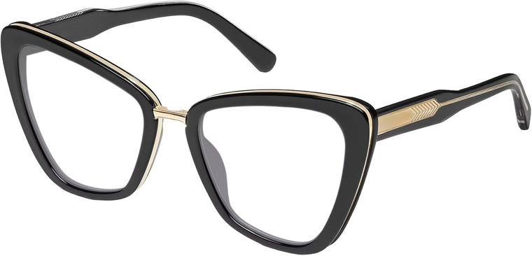 Profile View of QUAY Australia All Talk Designer Single Vision Prescription Rx Eyeglasses in Gloss Black Ladies Cat Eye Full Rim Acetate 58 mm