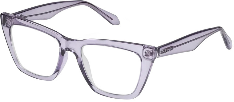 Profile View of QUAY Australia Call The Shots Designer Blue Light Blocking Eyeglasses in Sweet Pea Lilac Ladies Cat Eye Full Rim Acetate 54 mm