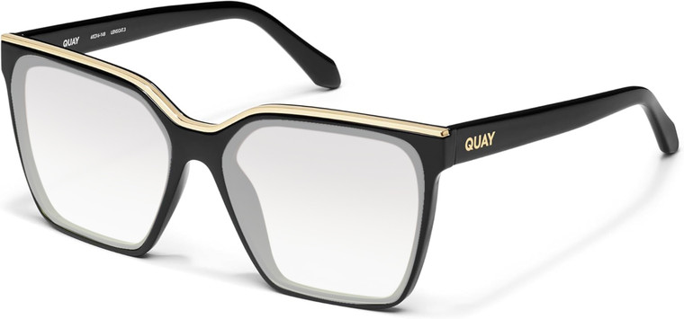 Profile View of QUAY Australia Level Up Designer Progressive Lens Blue Light Blocking Eyeglasses in Matte Black Ladies Square Full Rim Acetate 60 mm