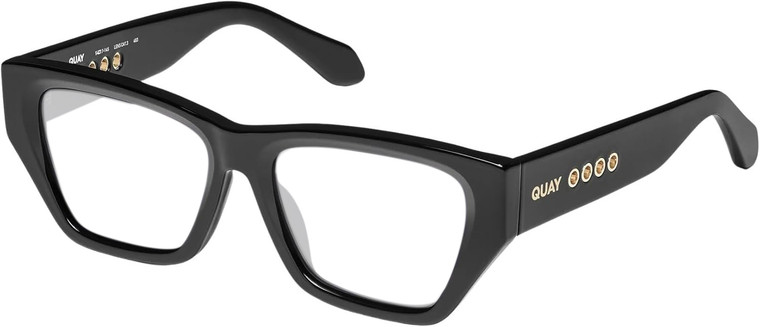 Profile View of QUAY Australia No Apologies Designer Bi-Focal Prescription Rx Eyeglasses in Gloss Black Unisex Square Full Rim Acetate 55 mm
