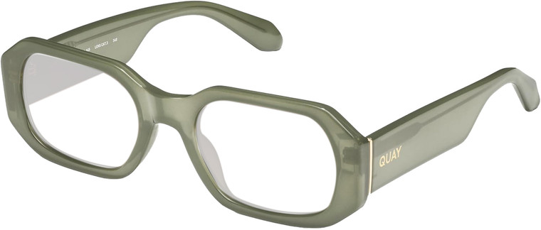 Profile View of QUAY Australia Hyped Up Designer Bi-Focal Prescription Rx Eyeglasses in Crystal Jade Green Unisex Hexagonal Full Rim Acetate 53 mm