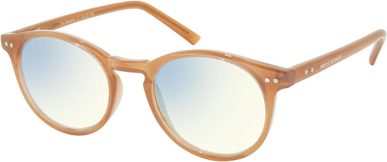 Profile View of Prive Revaux Maestro Designer Bi-Focal Prescription Rx Eyeglasses in Classic Nude Crystal Brown Unisex Round Full Rim Acetate 48 mm
