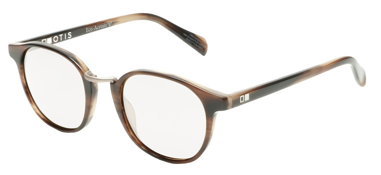 Profile View of OTIS A Day Late Designer Progressive Lens Prescription Rx Eyeglasses in Eco Hornwood Unisex Round Full Rim Acetate 50 mm