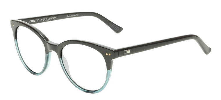 Profile View of OTIS Jazmine Designer Reading Eye Glasses in Eco Teal Bark Smokey Unisex Round Full Rim Acetate 53 mm