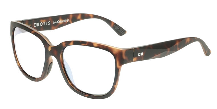 Profile View of OTIS Odyssey Designer Reading Eye Glasses with Custom Cut Powered Lenses in Matte Honey Tortoise Havana Ladies Cat Eye Full Rim Acetate 54 mm
