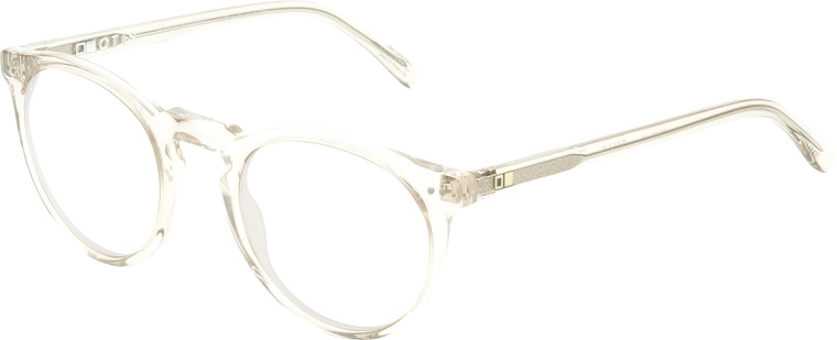 Profile View of OTIS Omar Designer Single Vision Prescription Rx Eyeglasses in Eco Crystal Sand Ladies Round Full Rim Acetate 50 mm