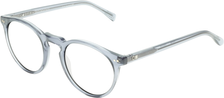 Profile View of OTIS Omar Designer Reading Eye Glasses with Custom Cut Powered Lenses in Eco Crystal Wave Neutral Unisex Round Full Rim Acetate 50 mm