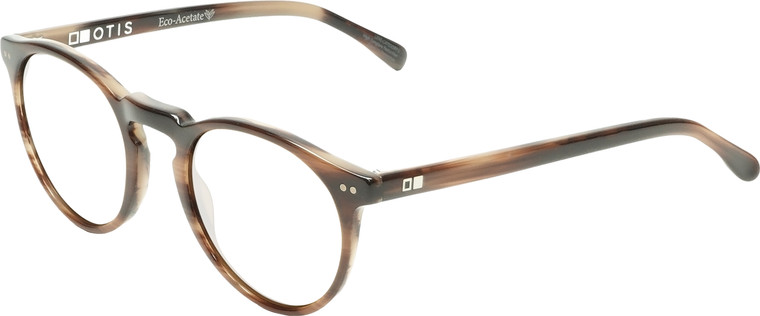 Profile View of OTIS Omar Designer Progressive Lens Blue Light Blocking Eyeglasses in Eco Hornwood Unisex Round Full Rim Acetate 50 mm