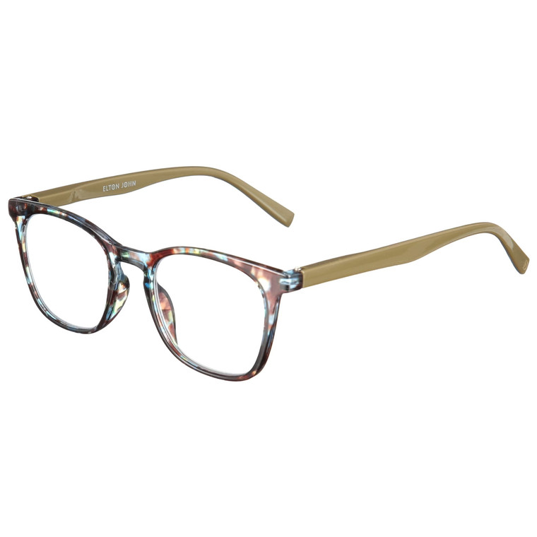 Profile View of Elton John Single 1 Designer Blue Light Blocking Eyeglasses in Multi Color Crystal Brown Blue Unisex Square Full Rim Acetate 45 mm