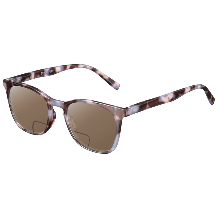 Profile View of Elton John Single 2 Designer Polarized Reading Sunglasses with Custom Cut Powered Amber Brown Lenses in Tortoise Havana Brown Unisex Square Full Rim Acetate 45 mm