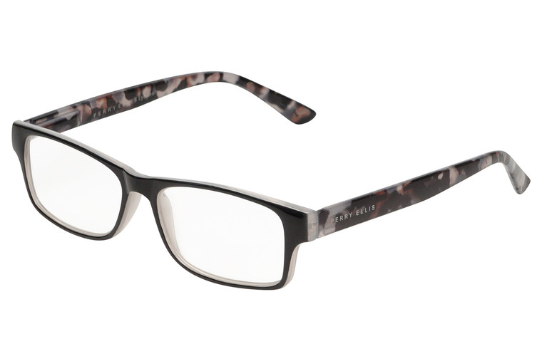 Profile View of Perry Ellis PEBX44 Designer Single Vision Prescription Rx Eyeglasses in Gloss Black Marble Unisex Rectangular Full Rim Acetate 50 mm