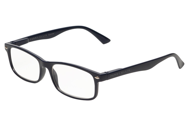 Profile View of Perry Ellis PEBX54 Designer Blue Light Blocking Eyeglasses in Gloss Navy Blue Marble Unisex Rectangular Full Rim Acetate 53 mm