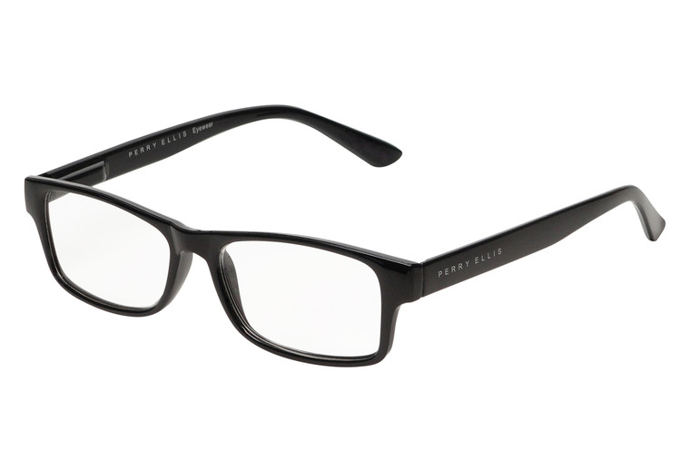 Profile View of Perry Ellis PEBX59 Designer Single Vision Prescription Rx Eyeglasses in Gloss Black Marble Unisex Rectangular Full Rim Acetate 50 mm