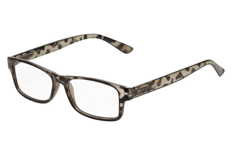 Profile View of Perry Ellis PEBX59 Designer Blue Light Blocking Eyeglasses in Gloss Grey Tortoise Havana Marble Unisex Rectangular Full Rim Acetate 50 mm