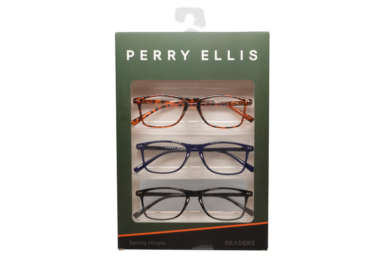 Profile View of Perry Ellis PEBX57 Unisex Panthos Full Rim Designer Reading Glasses in Gloss Black Marble, Gloss Navy Blue Marble, Gloss Tortoise Havana Marble 50mm