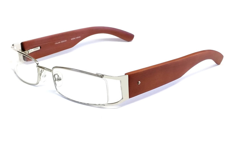 Calabria Designer Eyeglasses Bamboo 65 Silver & Brown :: Custom Left & Right Lens
