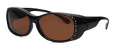 Profile View of Foster Grant Women Oval 60mm Fitover Sunglasses Gloss Black Crystals/Amber Brown