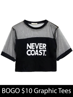 NEVER COAST Cropped Mesh Graphic Tee