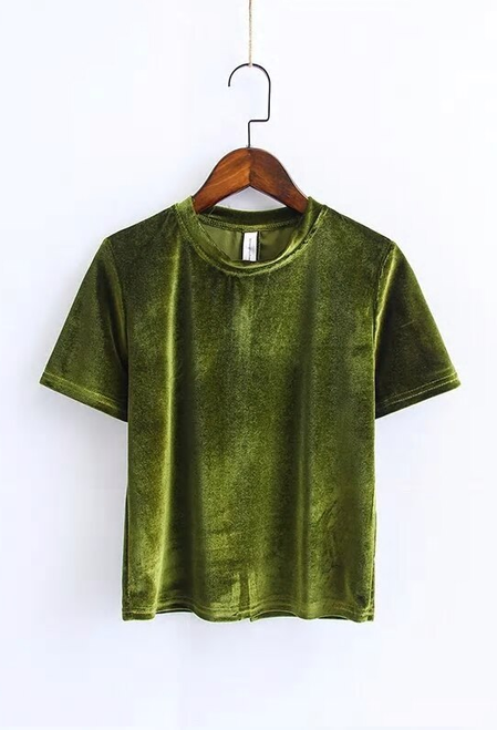 DARLA Velvet Tee - Olive