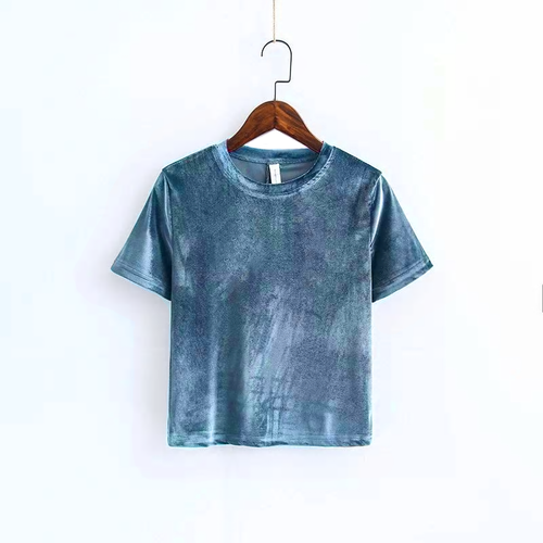 DARLA Velvet Tee - Slate Blue