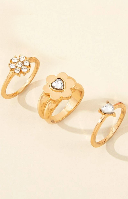 3 pc Clear Stone Ring Set