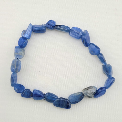 Overhead view of an organic-shaped Blue Kyanite chip bracelet showing the unique freeform stones.