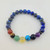 R3 Wellness chakra lapis lazuli bracelet laid flat showing full bead arrangement and chakra stones
