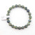 Natural Jade stretch bracelet featuring polished green gemstone beads in varying shades of forest and sage green.