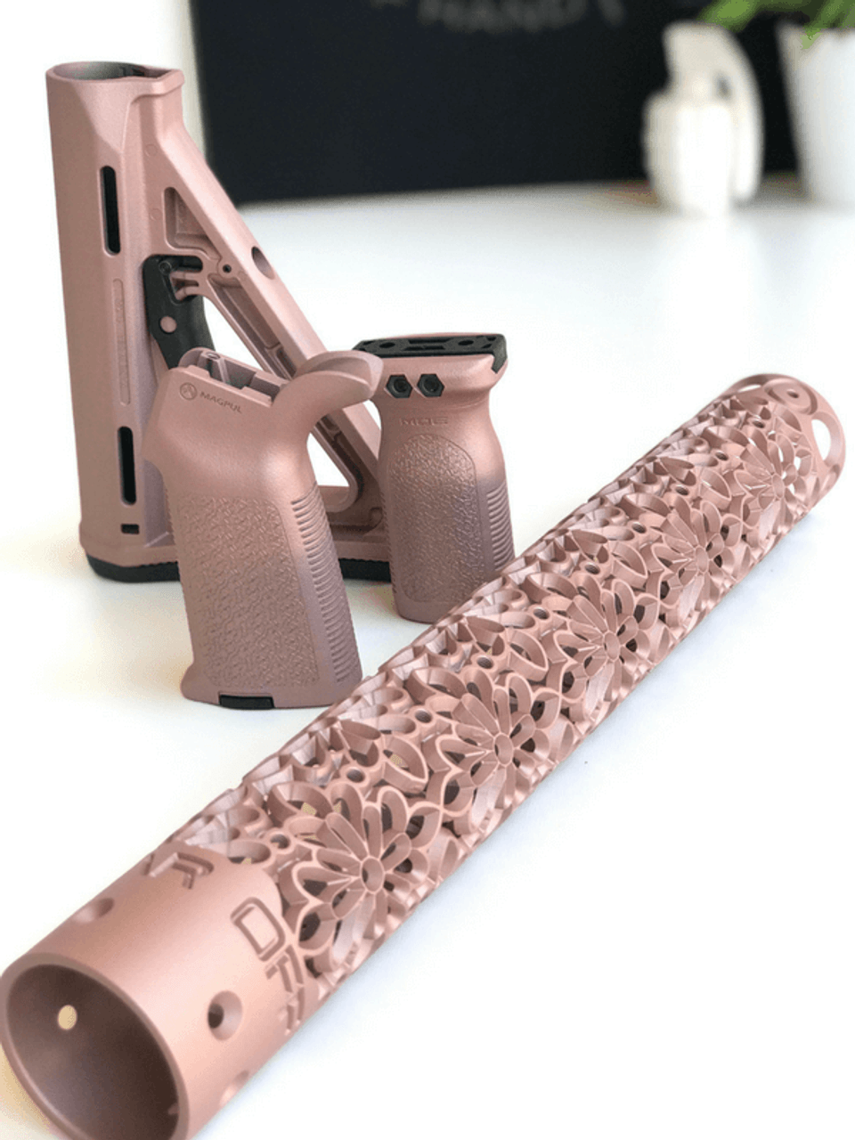 Ar15 Hand Guard Rail With Lotus Wood Carving Design