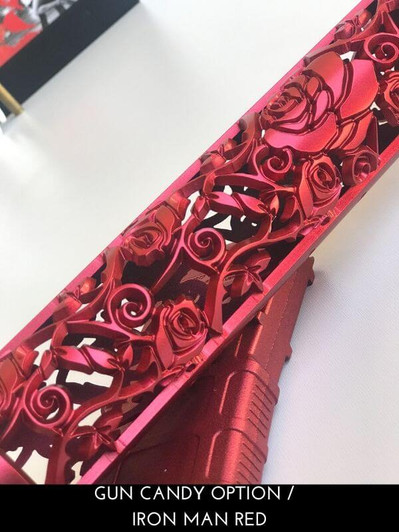 Rose Vine Ironman Red AR15 hand guard with banner