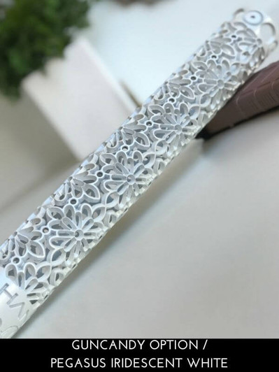 Mandala Lotus AR15 hand guard in Alpine Guncandy Cerakote with banner