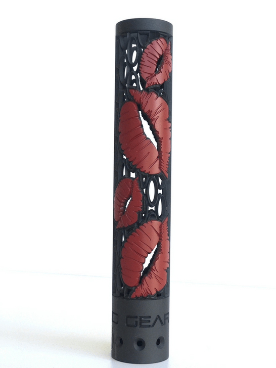 Kiss My Brass Lips design hand guard close up 2 color option