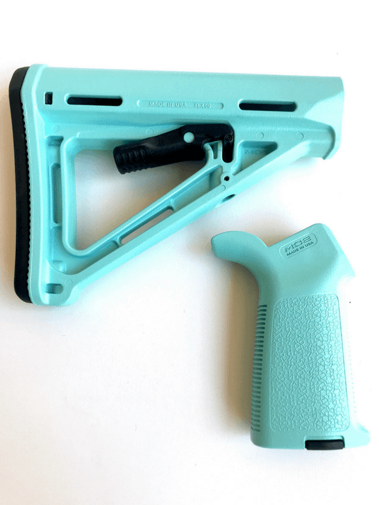 Robin Egg Blue Cerakote on Magpul MOE stock and grip Set 